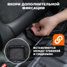 Автогамак для перевозки собак усиленный "Хвостатый пассажир" с окном, карманами и ремнем безопасности, черный с оранжевой окантовкой